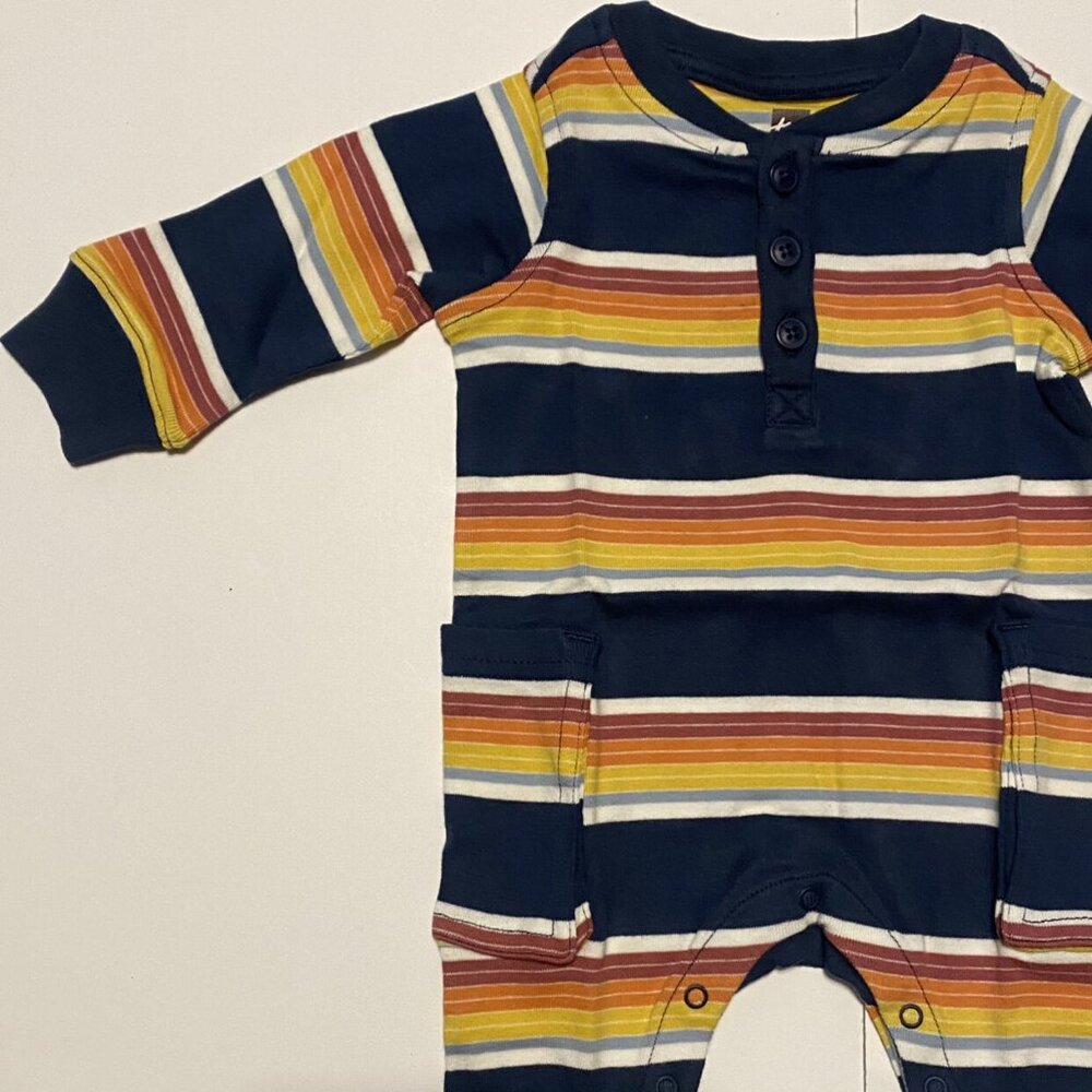 NWT Tea Collection Striped Cargo Romper Size 0-3 Months - Picture 2 of 5
